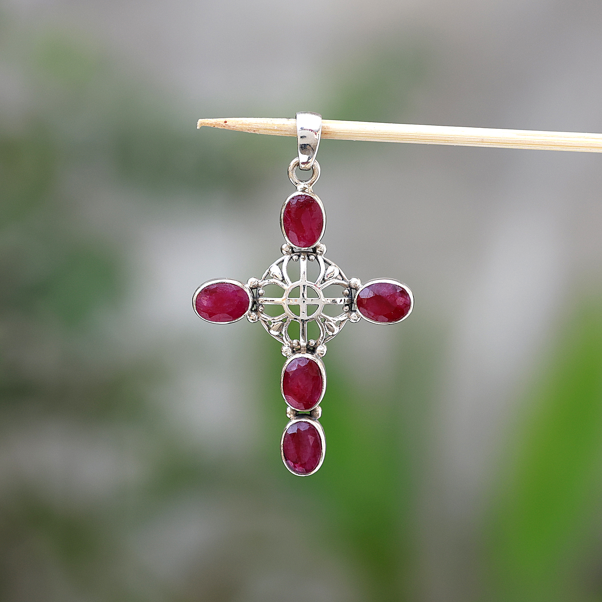 925 Sterling Silver Anniversary Gift Birthday Gift Birthstone Jewelry Christmas Gift Cross Pendant Easter Gift Gemstone Pendant Gift For Her Graduation Gift Handmade Jewelry Handmade Pendant Jewelry For Sale Kashmir Ruby Pendant Silver Jewelry Silver Pendant Spiritual Pendant Unisex Pendant Women Jewelry