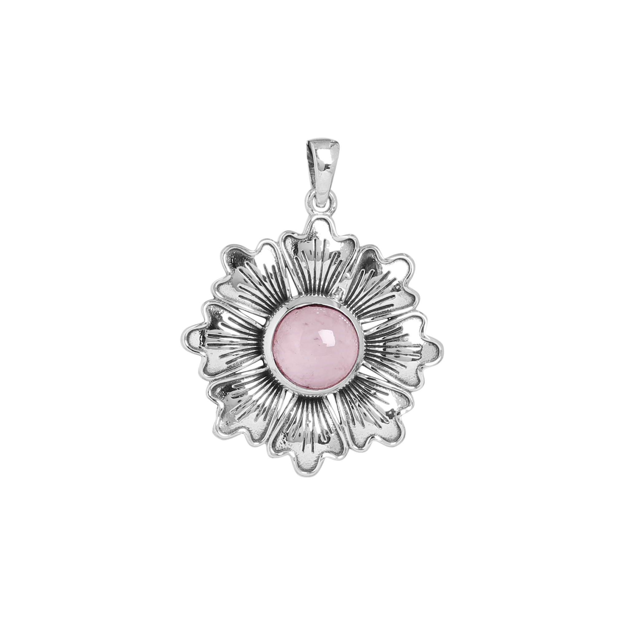 925 Sterling Silver Anniversary Gift Birthday Gift Christmas Gift Easter Gift Flower Pendant Gemstone Pendant Gift For Her Gift For Mom Halloween Gift Handmade Jewelry Handmade Pendant Jewelry For Gift Mother's Day Gift Rose Quartz Pendant Silver Jewelry Silver Pendant