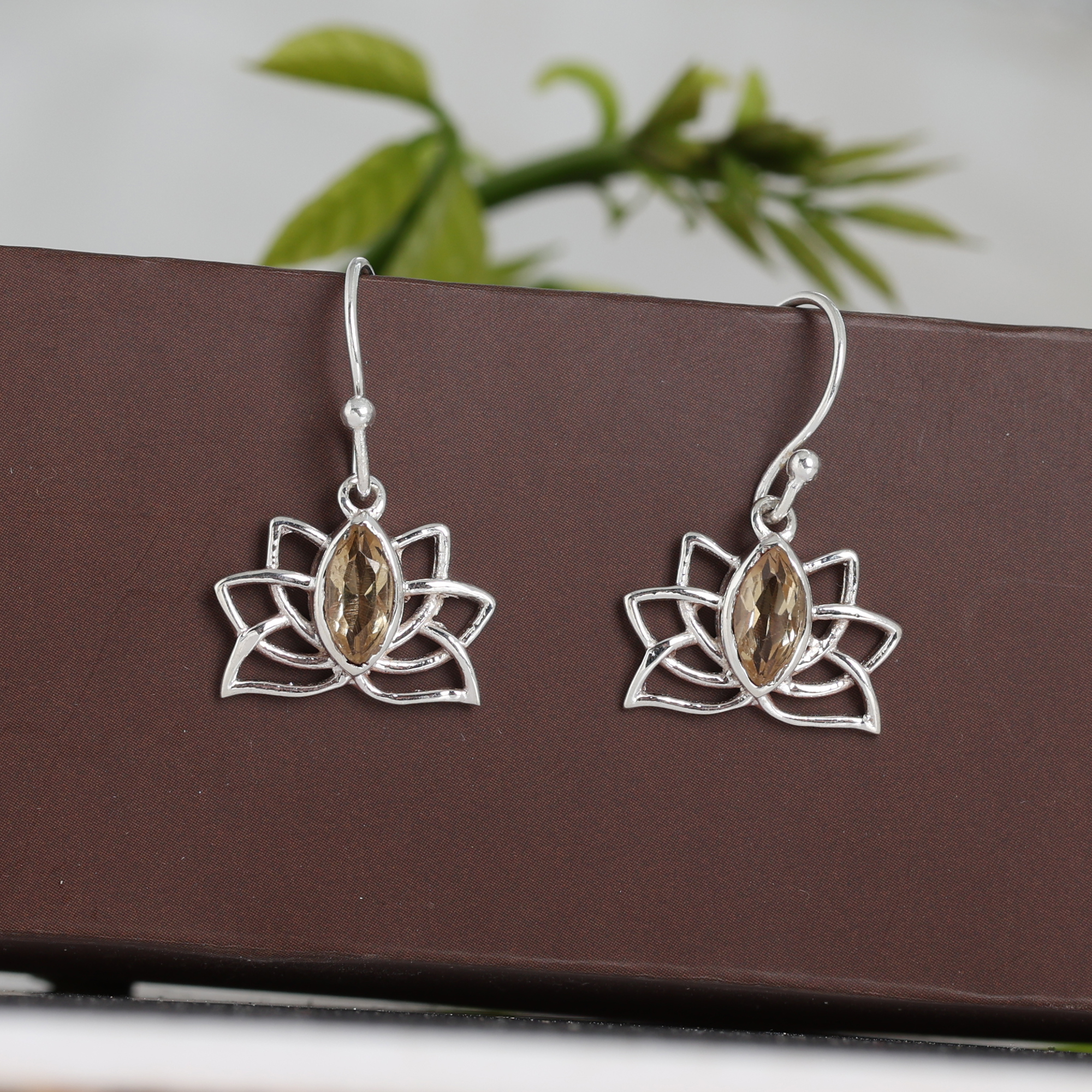 925 Sterling Silver Anniversary Gift Birthday Gift Christmas Gift Citrine Earring Flower Jewelry Gemstone Earring Gift For Her Gift For Mom Graduation Gift Handmade Earring Handmade Jewelry Lotus Earring Silver Earring Silver Jewelry Valentine's Day Gift Women Earring Women Jewelry
