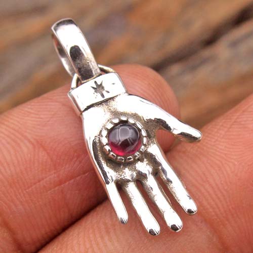 925 Sterling Silver Christmas Gift Handmade Jewelry Red Garnet Pendant Silver Pendant Solid Hand Pendant