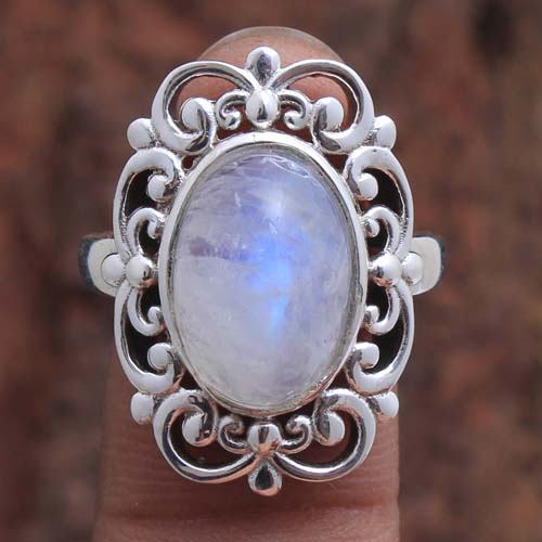 925 Sterling Silver Birthday Gift Christmas Gift Flower Design Ring Halloween Gift Handmade Jewelry Moonstone Ring Oval Shape Ring Silver Ring