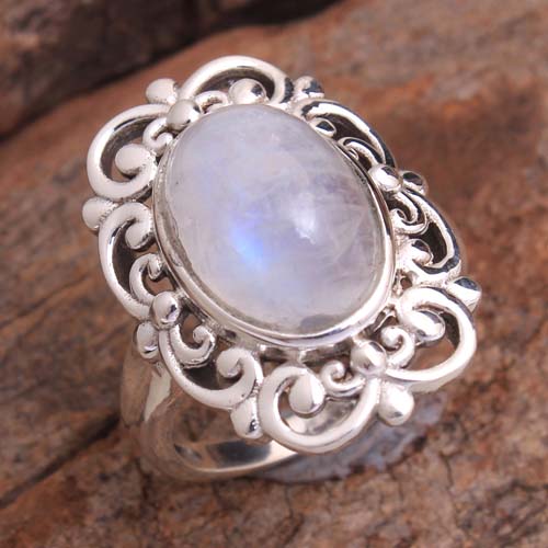 925 Sterling Silver Birthday Gift Christmas Gift Flower Design Ring Halloween Gift Handmade Jewelry Moonstone Ring Oval Shape Ring Silver Ring