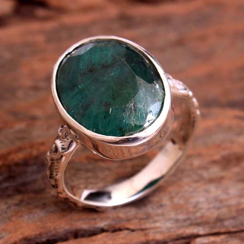 925 Sterling Silver Birthday Gift Christmas Gift Crystal Ring Faceted Design Ring Green Emerald Ring Green Gemstone Ring Halloween Gift Handmade Jewelry Silver Ring