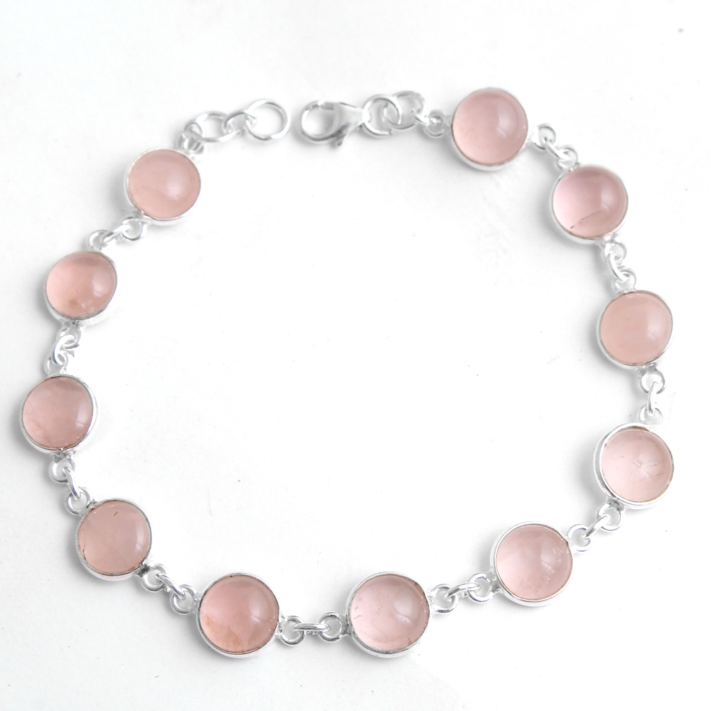 925 Sterling Silver Birthday Gift Christmas Gift Designer Bracelet Halloween Gift Handmade Jewelry Pink Gemstone Bracelet Rose Quartz Bracelet Round Gemstone Silver Bracelet Solid Handmade Bracelet