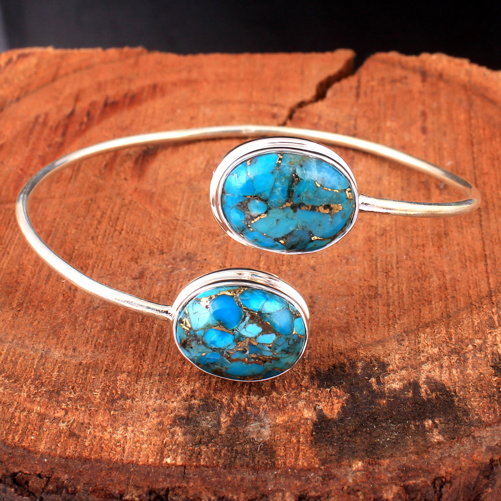 925 Sterling Silver Birthday Gift Christmas Gift Designer Bracelet Gemstone Bracelet Halloween Gift Handmade Jewelry Oval Shape Gemstone Silver Bracelet Turquoise Bracelet