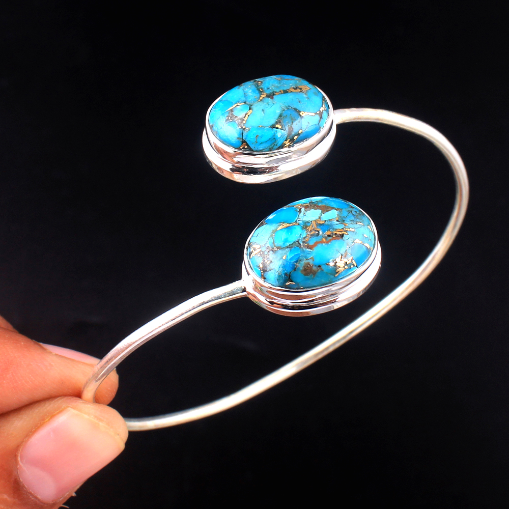 925 Sterling Silver Birthday Gift Christmas Gift Designer Bracelet Gemstone Bracelet Halloween Gift Handmade Jewelry Oval Shape Gemstone Silver Bracelet Turquoise Bracelet