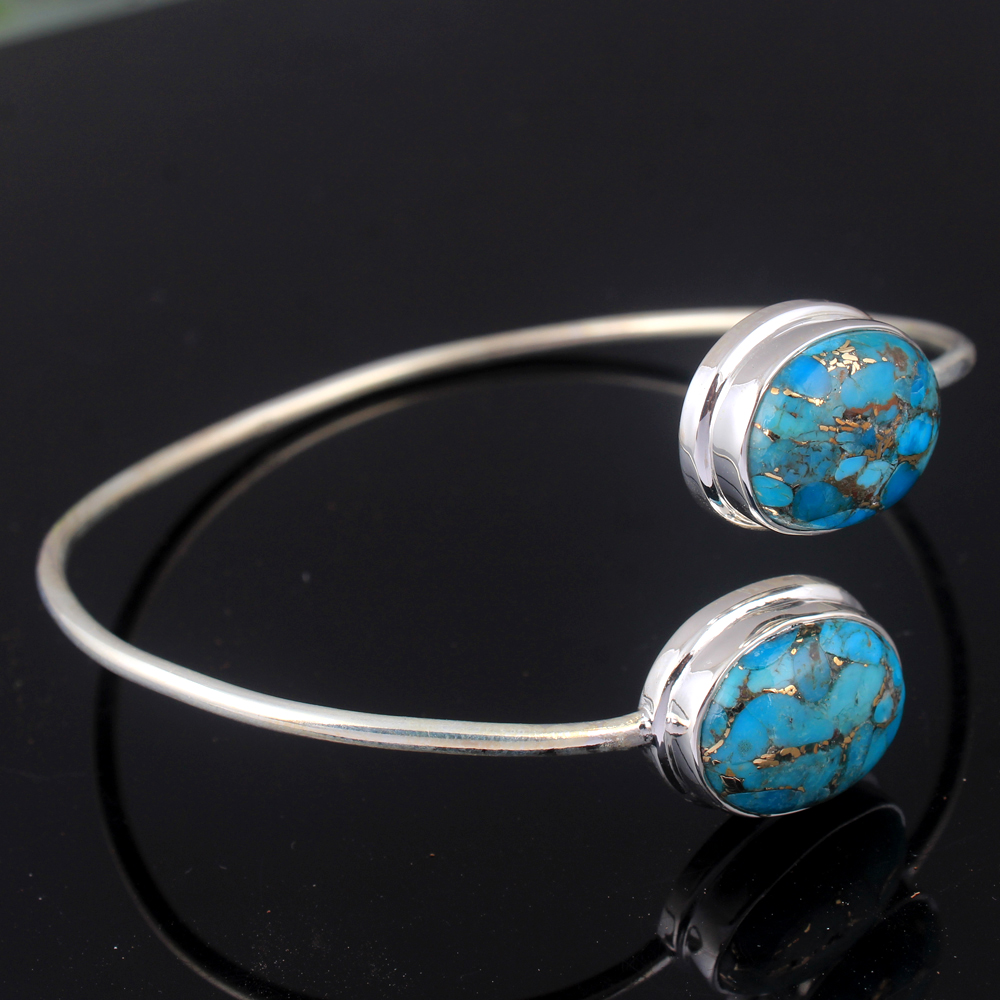 925 Sterling Silver Birthday Gift Christmas Gift Designer Bracelet Gemstone Bracelet Halloween Gift Handmade Jewelry Oval Shape Gemstone Silver Bracelet Turquoise Bracelet