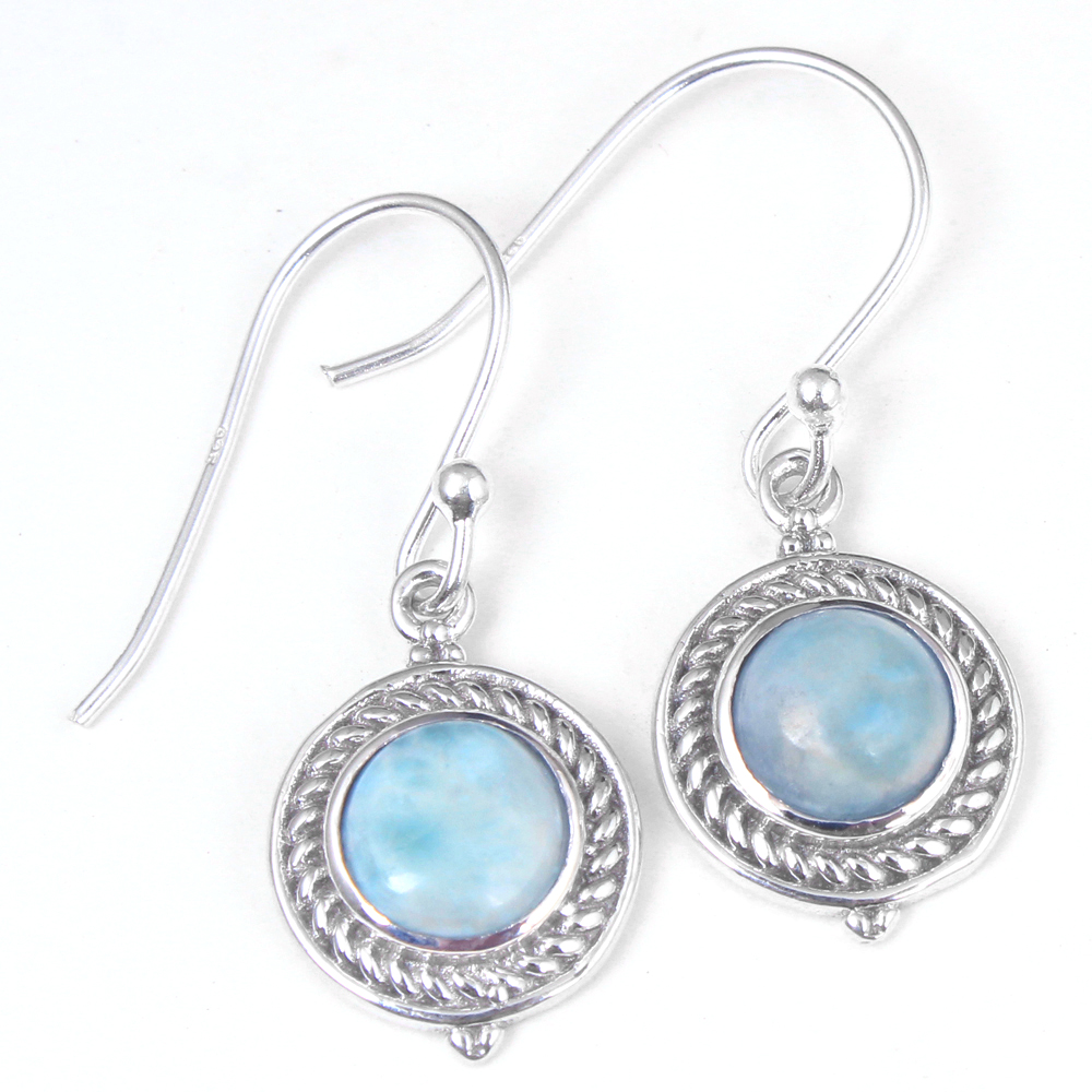 925 Sterling Silver Blue Gemstone Earring Christmas Gift Dangle Earring Designer Earring Drops Earring Gemstone Earring Halloween Gift Handmade Jewelry Larimar Earring Round Shape Gemstone Silver Earring