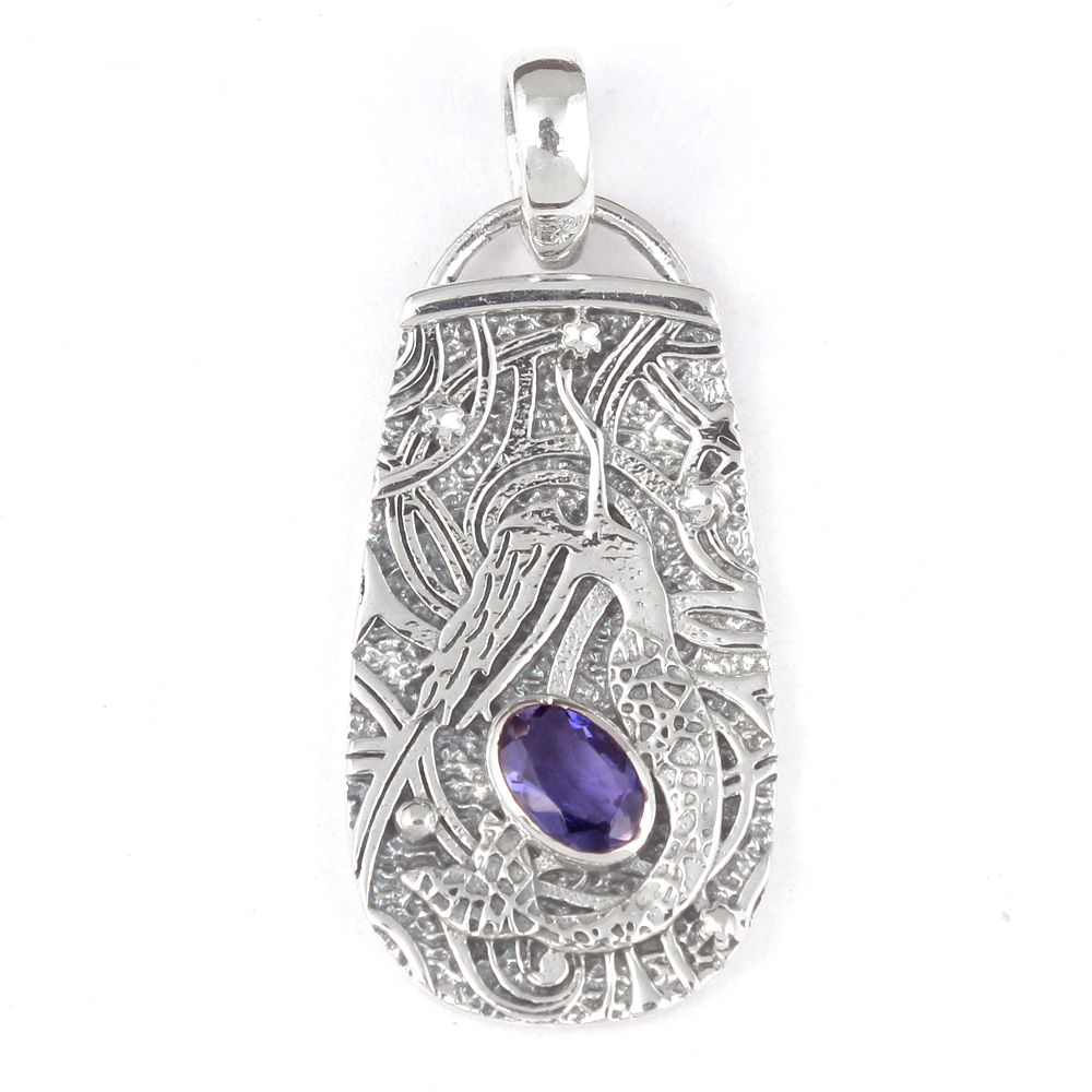 925 Sterling Silver Birthday Gift Christmas Gift Faceted Iolite Pendant Gemstone Pendant Halloween Gift Handmade Jewelry Iolite Pendant Mermaid Pendant Purple Gemstone Silver Pendant Spiritual Pendant