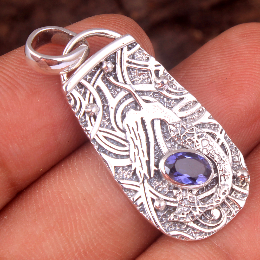 925 Sterling Silver Birthday Gift Christmas Gift Faceted Iolite Pendant Gemstone Pendant Halloween Gift Handmade Jewelry Iolite Pendant Mermaid Pendant Purple Gemstone Silver Pendant Spiritual Pendant