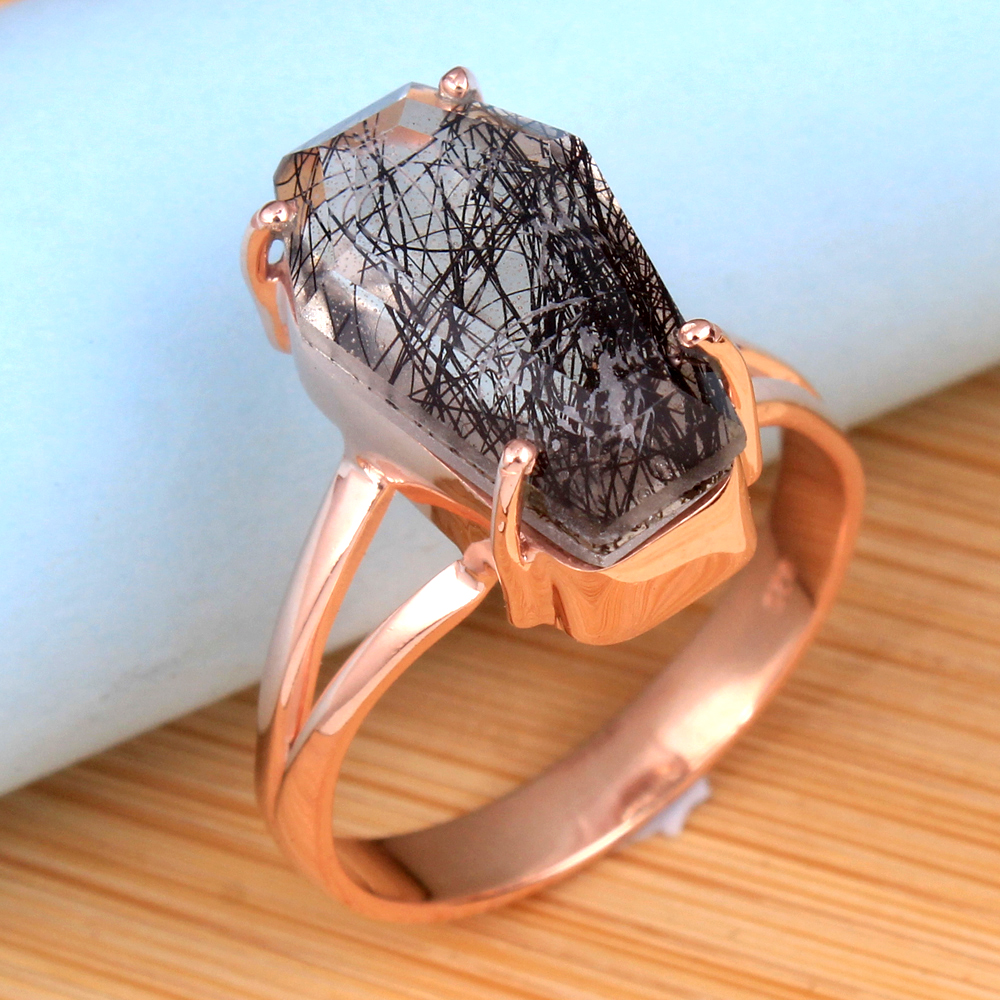 Anniversary Gift Birthday Gift Christmas Gift Crystal Ring Faceted Ring Gemstone Ring Handmade Jewelry Handmade Ring Rose Gold Plated Ring Rutile Quartz Ring