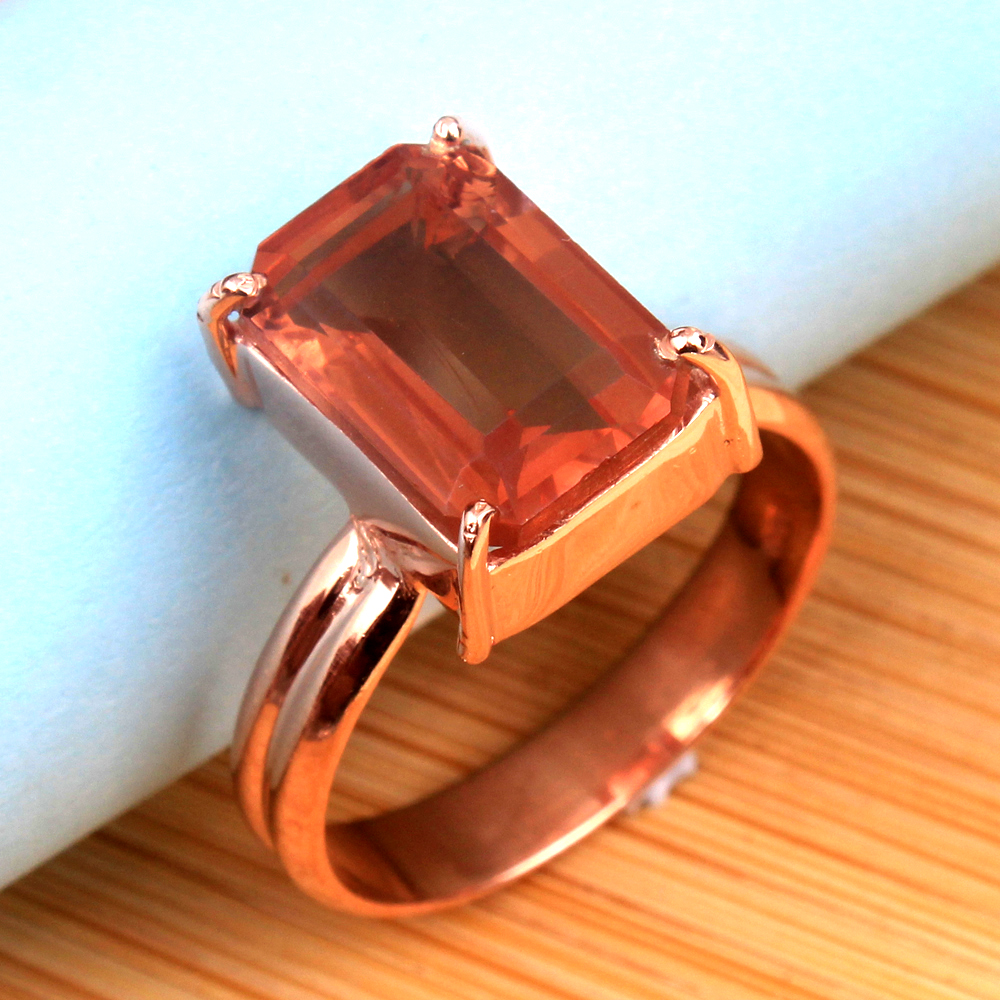 Anniversary Gift Baguette Cut Ring Birthday Gift Christmas Gift Crystal Ring Faceted Ring Gemstone Ring Handmade Jewelry Handmade Ring Lemon Topaz Ring Rose Gold Plated Ring