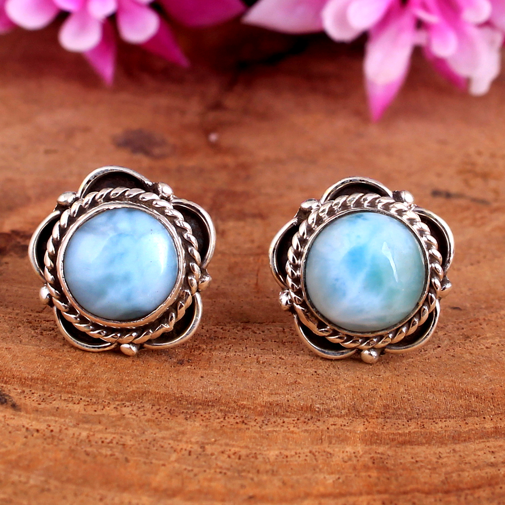 925 Sterling Silver Anniversary Gift Birthday Gift Christmas Gift Designer Earring Gemstone Earring Handmade Earring Handmade Jewelry Larimar Earring Newyear Gift Silver Earring Silver Jewelry Studs Earring Women Earring Women Jewelry