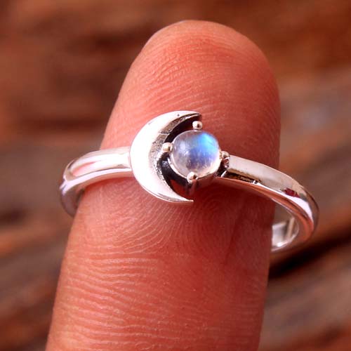 925 Sterling Silver Anniversary Gift Birthday Gift Christmas Gift Designer Silver Ring Gemstone Ring Half Moon Ring Handmade Jewelry Handmade Ring Moonstone Ring Newyear Gift Silver Ring Solitaire Ring Women Jewelry Women Ring