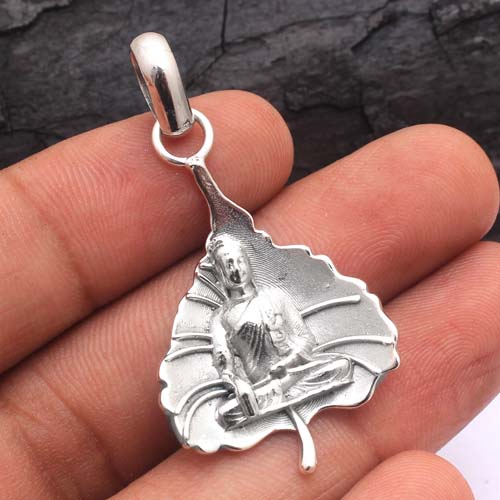 Buddha Design Pendant Palm Leaf Pendant Silver Jewelry Silver Pendant Spiritual Pendant