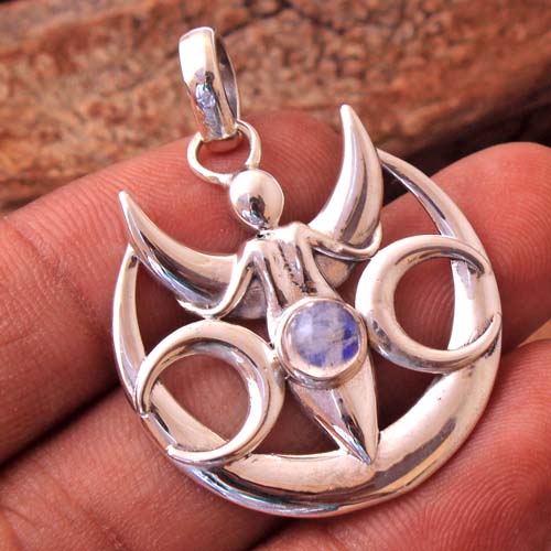 925 Sterling Silver Angel Design Pendant Christmas Gift Halloween Gift Handmade Pendant Moonstone Jewelry Silver Pendant Spiritual Pendant