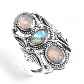 Three Stone Ring, Gemstone Jewelry, 925 Sterling Silver, Handmade Ring, Statement Jewelry, Silver Ring, 