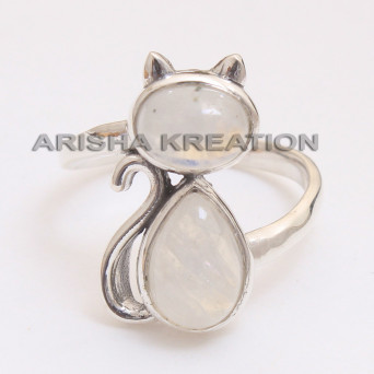 Animal Jewelry, Moonstone Gemstone Ring, Silver Charm Jewelry, Women Ring, Statement Jewelry