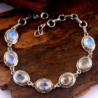 Natural Moonstone Handmade Bracelet 925 Sterling Silver Jewelry