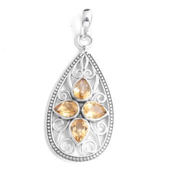 Citrine Gemstone Women Pendant 925 Sterling Silver Handmade Jewelry
