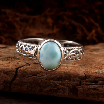 Larimar Ring Gemstone Ring Silver Ring Designer Ring 925 Sterling Silver Jewelry Birthday Gift Christmas Gift New Year Gift Crystal Jewelry