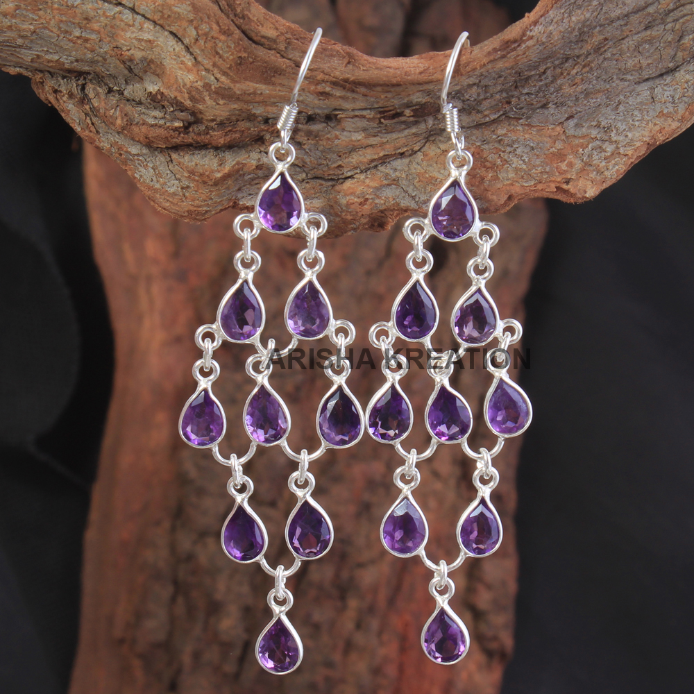 925 Sterling Silver Amethyst Earring Anniversary Gift Chandelier Collection Gift For Mum Handmade Jewelry Long Dangle Earring Silver Earring Women Jewelry