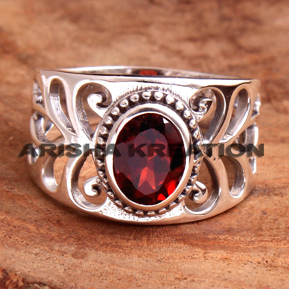 925 Sterling Silver Gemstone Jewelry Gifts For Her Halloween Gift Handmade Jewelry Red Garnet Ring Red Gemstone Ring Silver Ring Statement Jewelry Women Jewelry