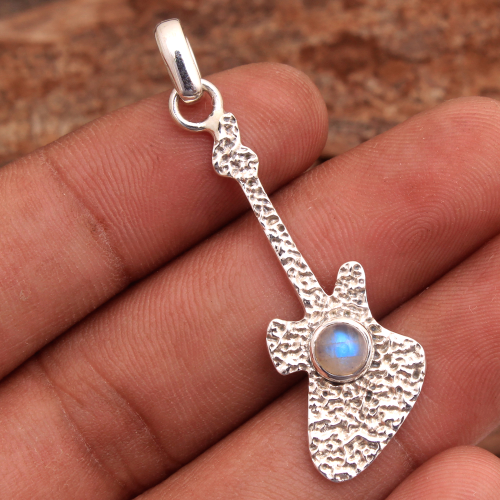 925 Sterling Silver Birthday Gift Gemstone Pendant Gift For Mum Guitar Pendant Handmade Jewelry Larimar Gemstone Moonstone Pendant Silver Jewelry Turquoise Pendant Women Jewelry
