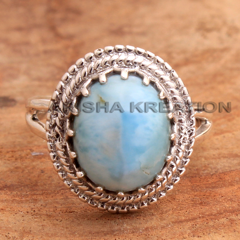 925 Silver Ring Anniversary Gift Blue Gemstone Ring Designer Ring Gemstone Ring Handmade Ring Larimar Gemstone Ring Larimar Jewelry Natural Gemstone Valentine Gift Wedding Ring