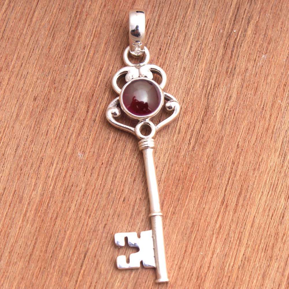 925 Silver Pendant Birthday Gift Gemstone Jewelry Gift For Mum Handmade Jewelry Key Pendant Red Garnet Pendant Solid Pendant Women Jewelry