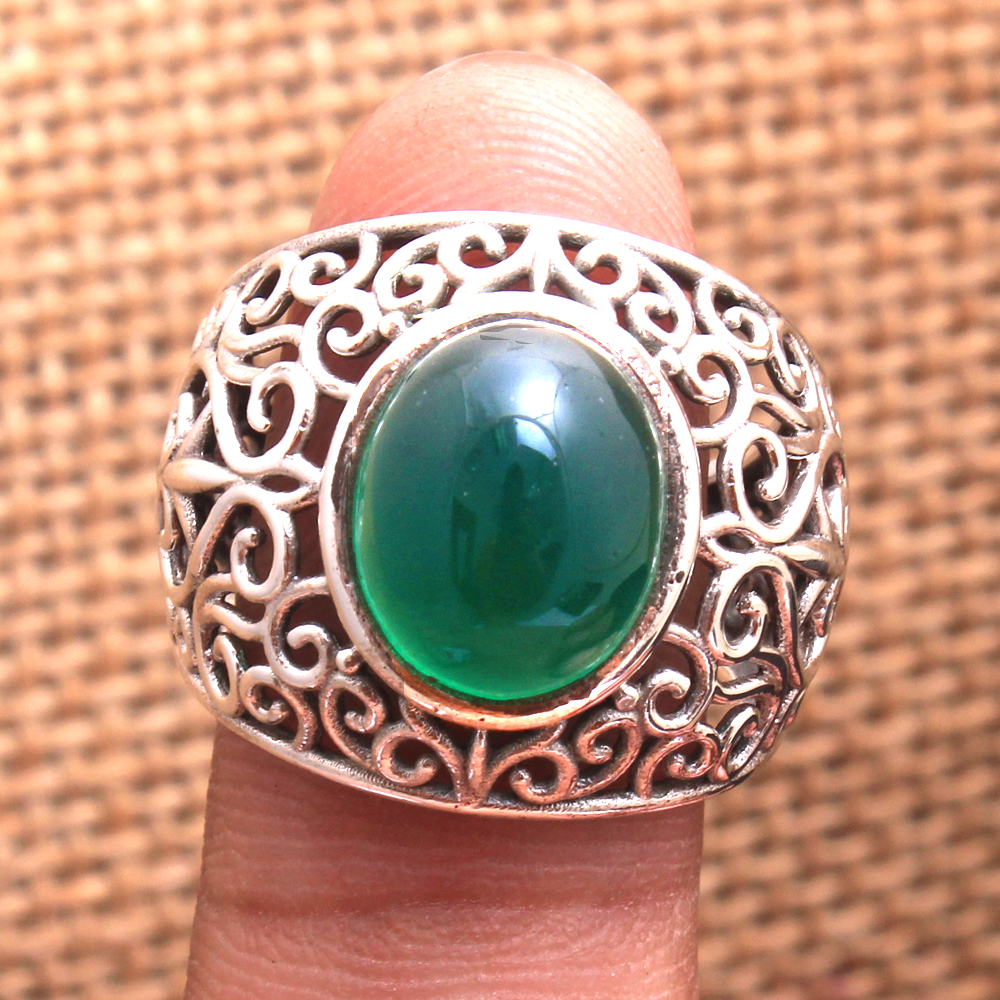 925 Sterling Silver Birthday Gift Gemstone Jewelry Gift For Her Green Onyx Ring Handmade Jewelry Natural Gemstone Oval Shape Gemstone Ring Silver Charm Jewelry Statement Ring Unisex Ring
