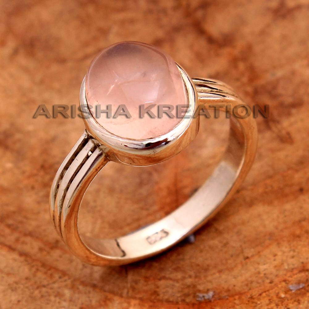 925 Stamped Gemstone Jewelry Gift For Mum Handmade Ring Natural Gemstone Pink Gemstone Rose Quartz Jewelry Silver Ring Stacking Ring Statement Ring Unisex Jewelry