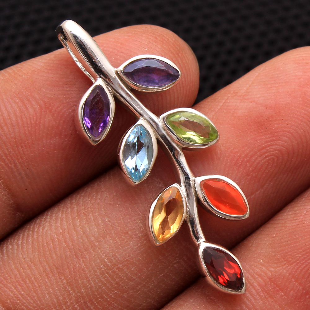 7stone Pendant Chakra Jewelry Marquise Shape Gemstone Multi Gemstone Pendant