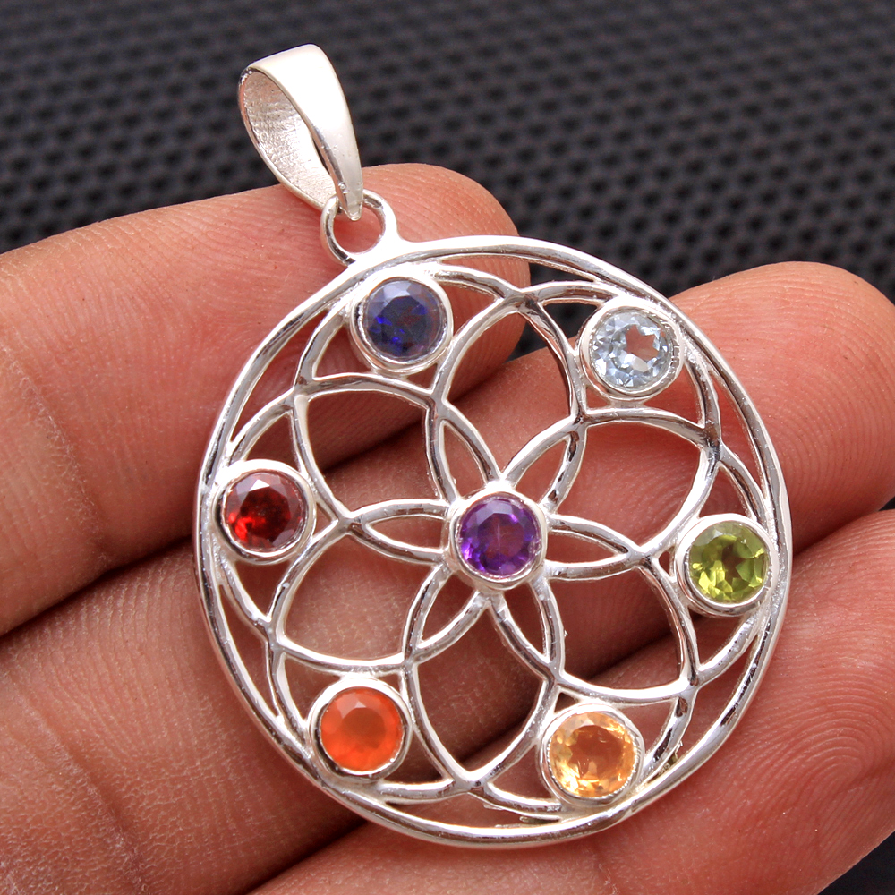 7stone Pendant Chakra Jewelry Round Gemstone