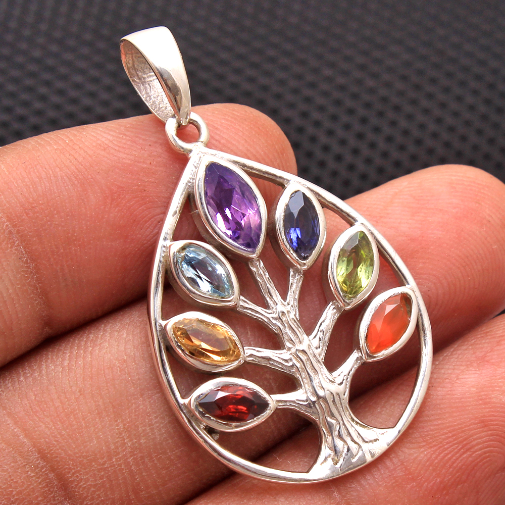 7stone Pendant Chakra Jewelry Marquise Gemstone Multi Gemstone Pendant