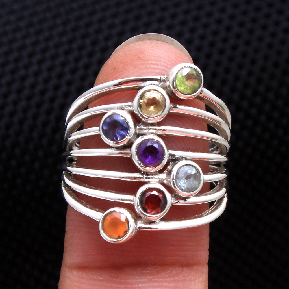 7 Stone Ring Chakra Jewelry Multi Gemstone Ring Round Gemstone