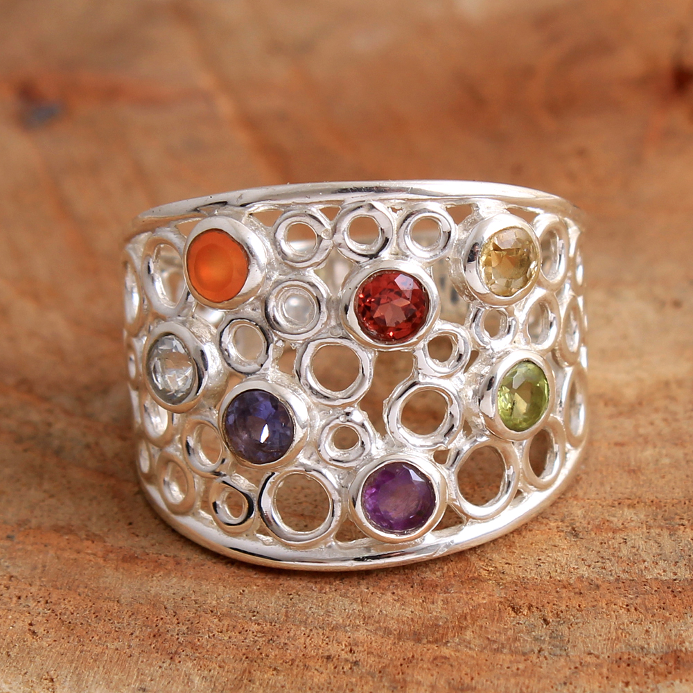 7 Stone Ring Chakra Jewelry Multi Gemstone Ring Round Gemstone