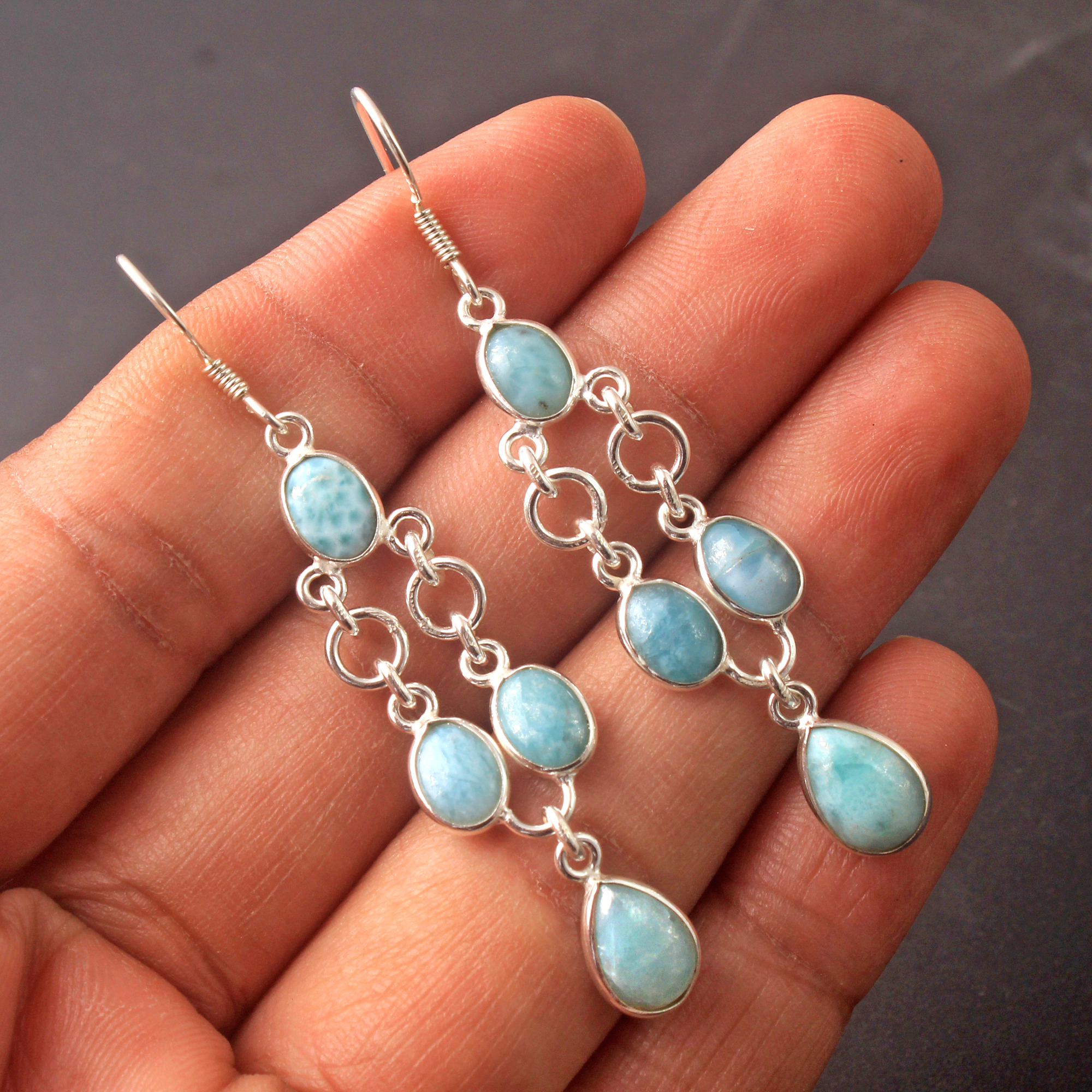 Larimar Earring Oval Gemstone Pear Gemstone