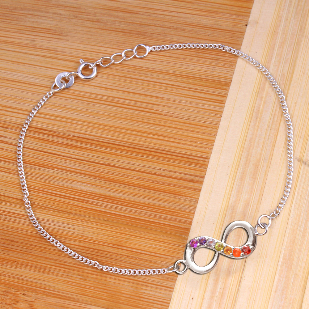 7 Stone Bracelet Infinity Bracelet Multi Gemstone Round Gemstone