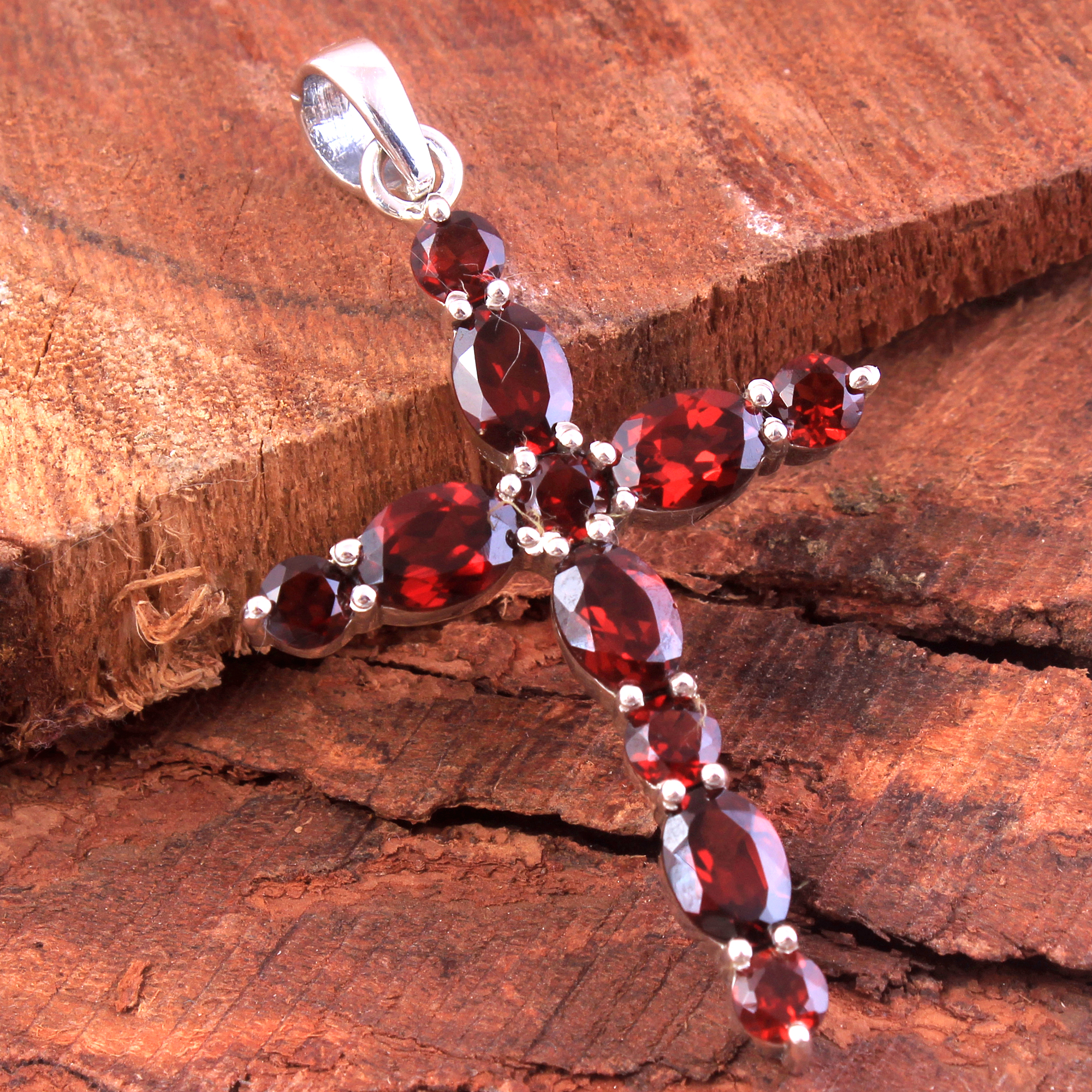 Cross Pendant Garnet Pendant Silver Charm