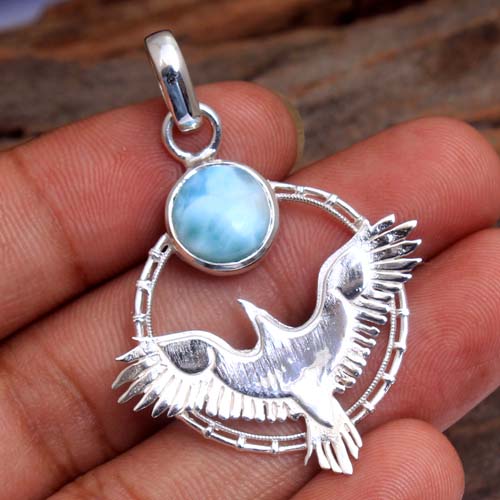 Bird Pendant Larimar Gemstone Round Gemstone