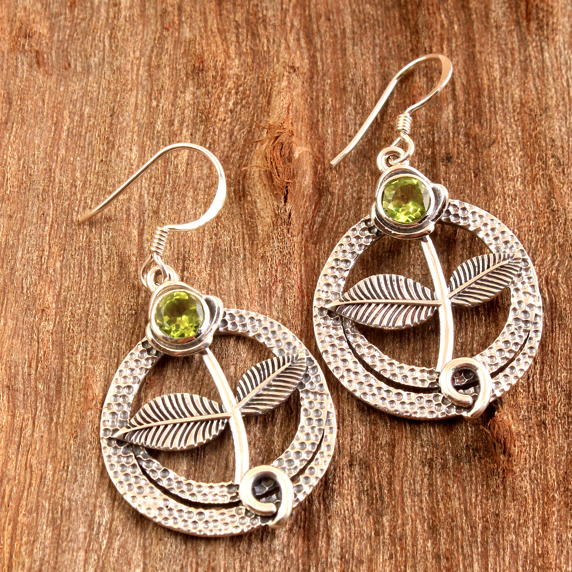 Dangle Earring Handmade Earring Peridot Gemstone Round Gemstone Silver Earring