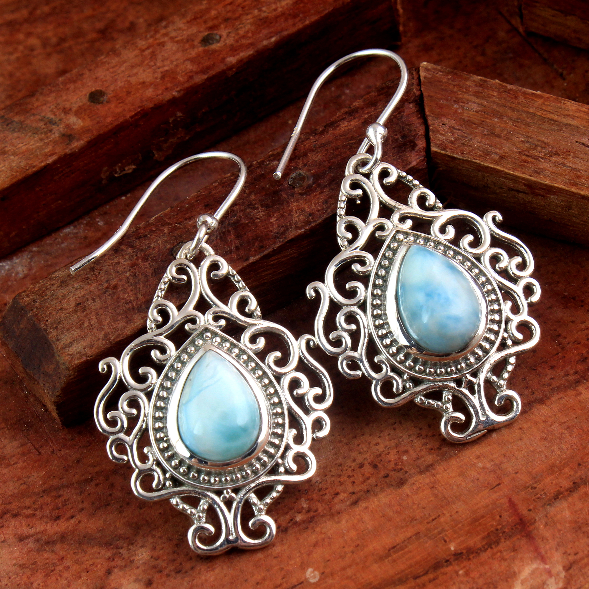 Dangle Earring Handmade Earring Larimar Gemstone Silver Earring