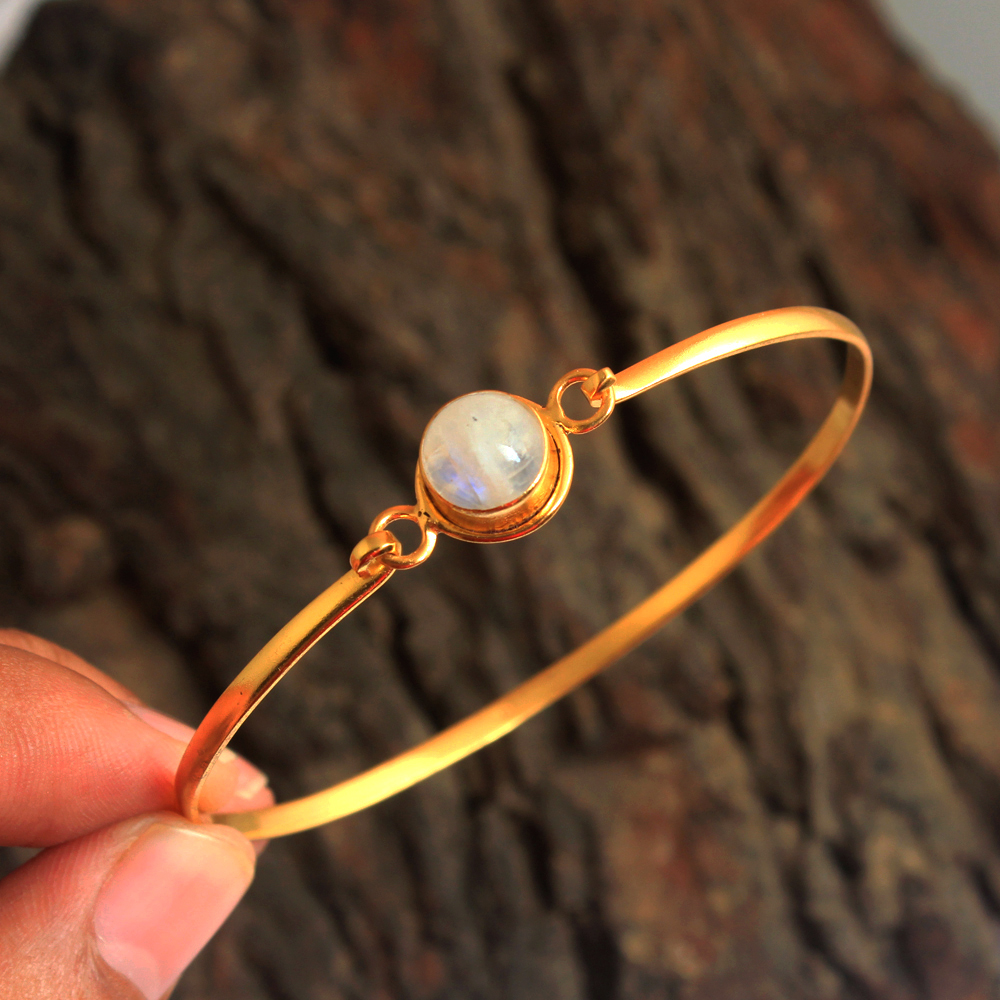 925 Sterling Silver Bangle Bracelet Fashion Jewelry Gemstone  Jewelry Gift For Her Handmade Jewelry Moonstone Bracelet Silver Jewelry Yellow Gold Plated Jewelry