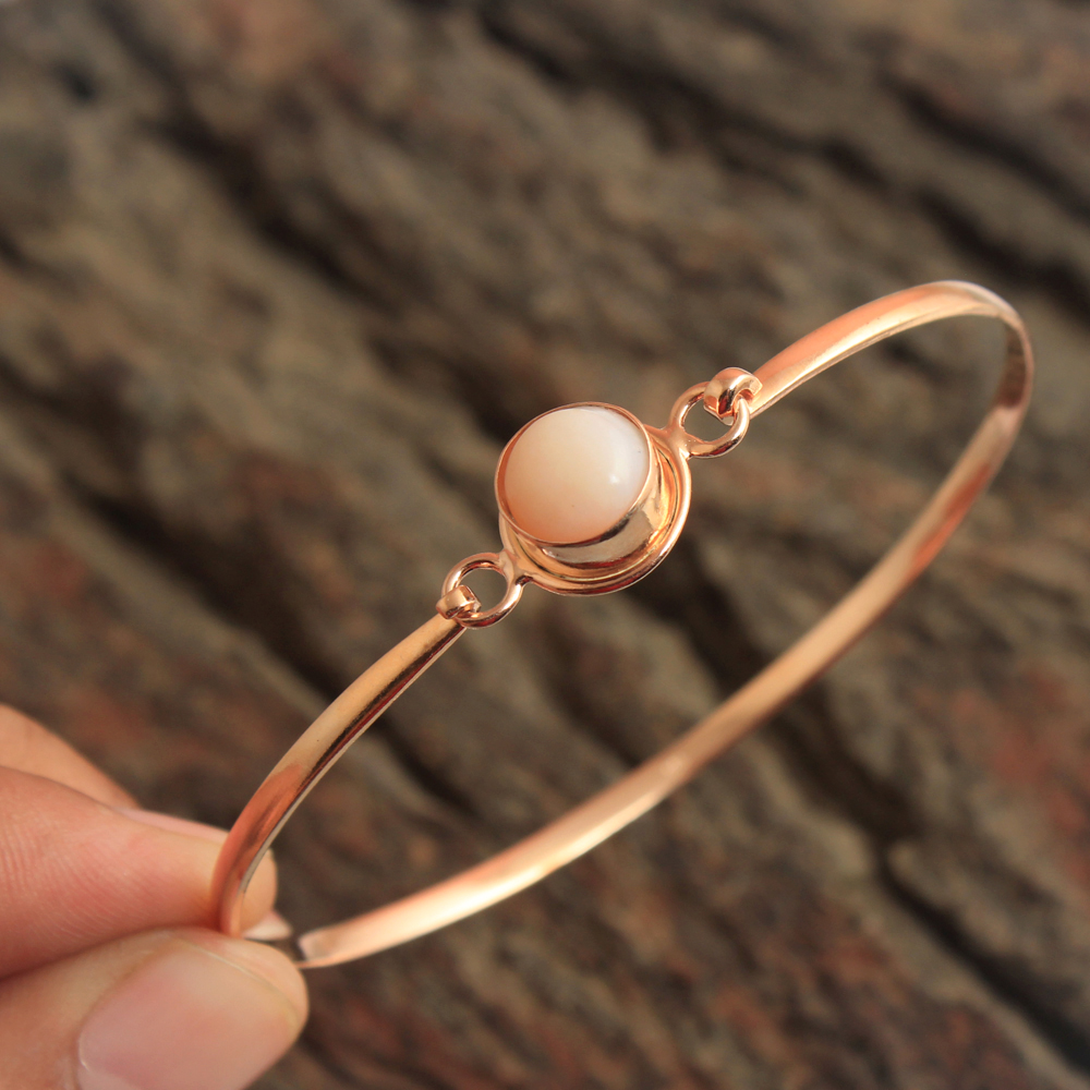 925 Sterling Silver Bangle Bracelet Handmade Jewelry Pink Opal Bracelet Rose Gold Plated Silver Jewelry Statement Jewelry