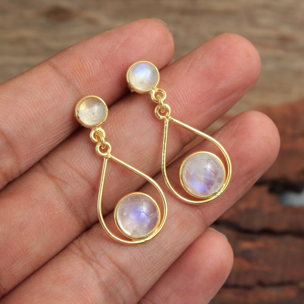 925 Sterling Silver Handmade Jewelry Moonstone Earring Silver Jewelry Statement Jewelry Women Earring Yellow Gold Plated