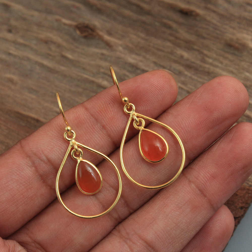 925 Sterling Silver Carnelian Earring Gemstone Jewelry Handmade Earring Silver Earring Women Jewelry Yellow Gold Plated