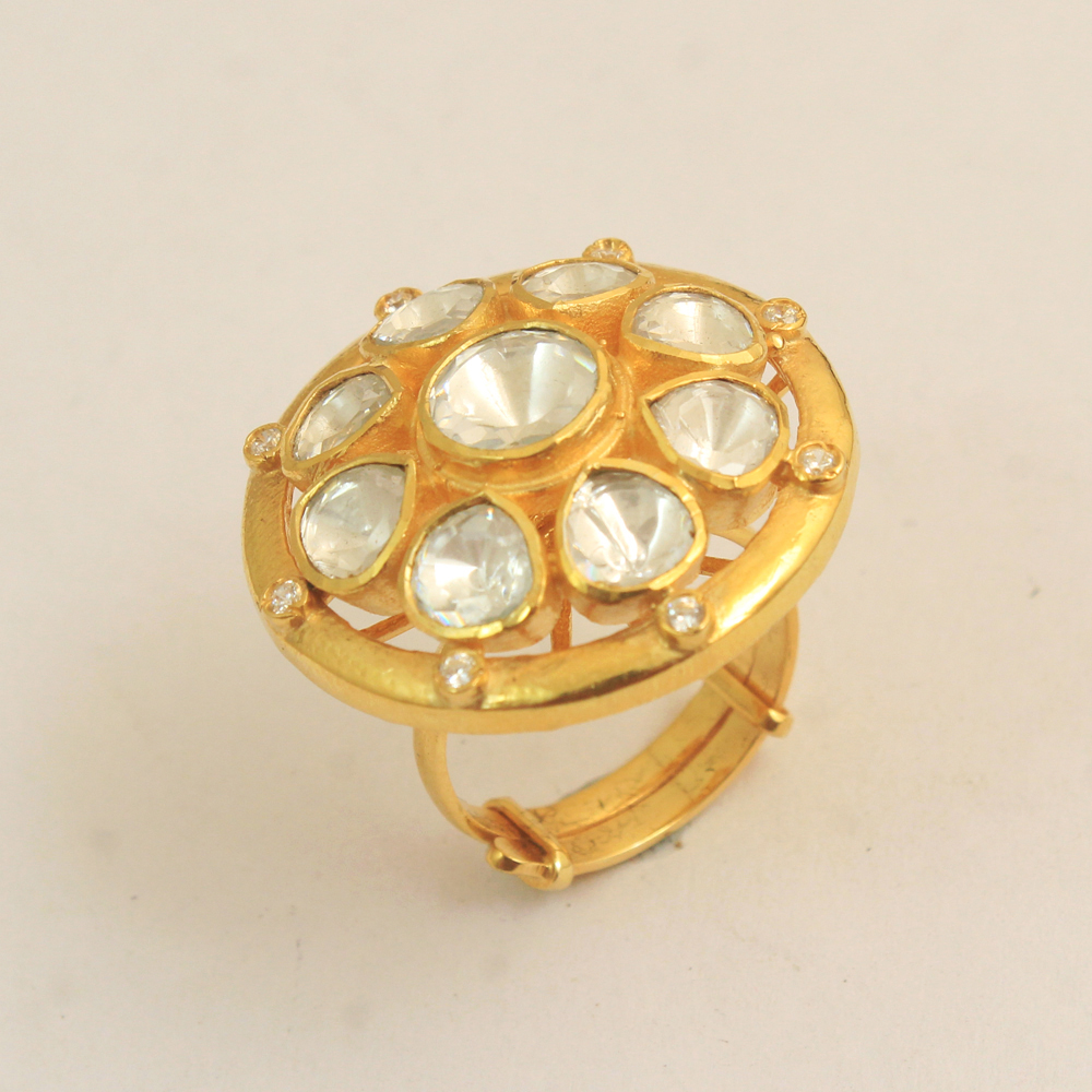 925 Silver Jewelry Adjustable Ring Kundan Polki Ring Weddding Ring Woman Ring