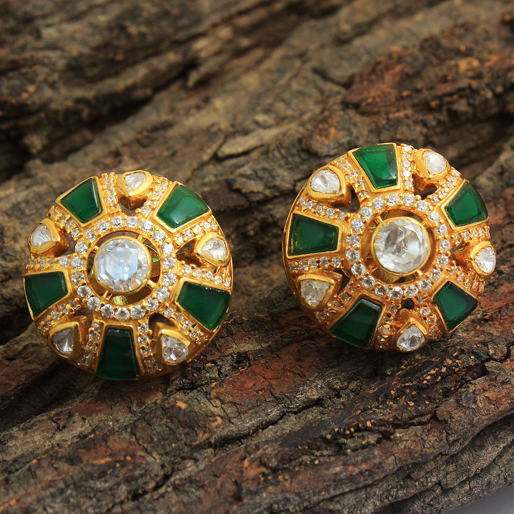 925 Sterling Jewelry Ethnic Jewelry Gift For Her Gold Plated Indian Kundan Jwellery Kundan Polki Jwellery Stud Earing Woman Jwellery