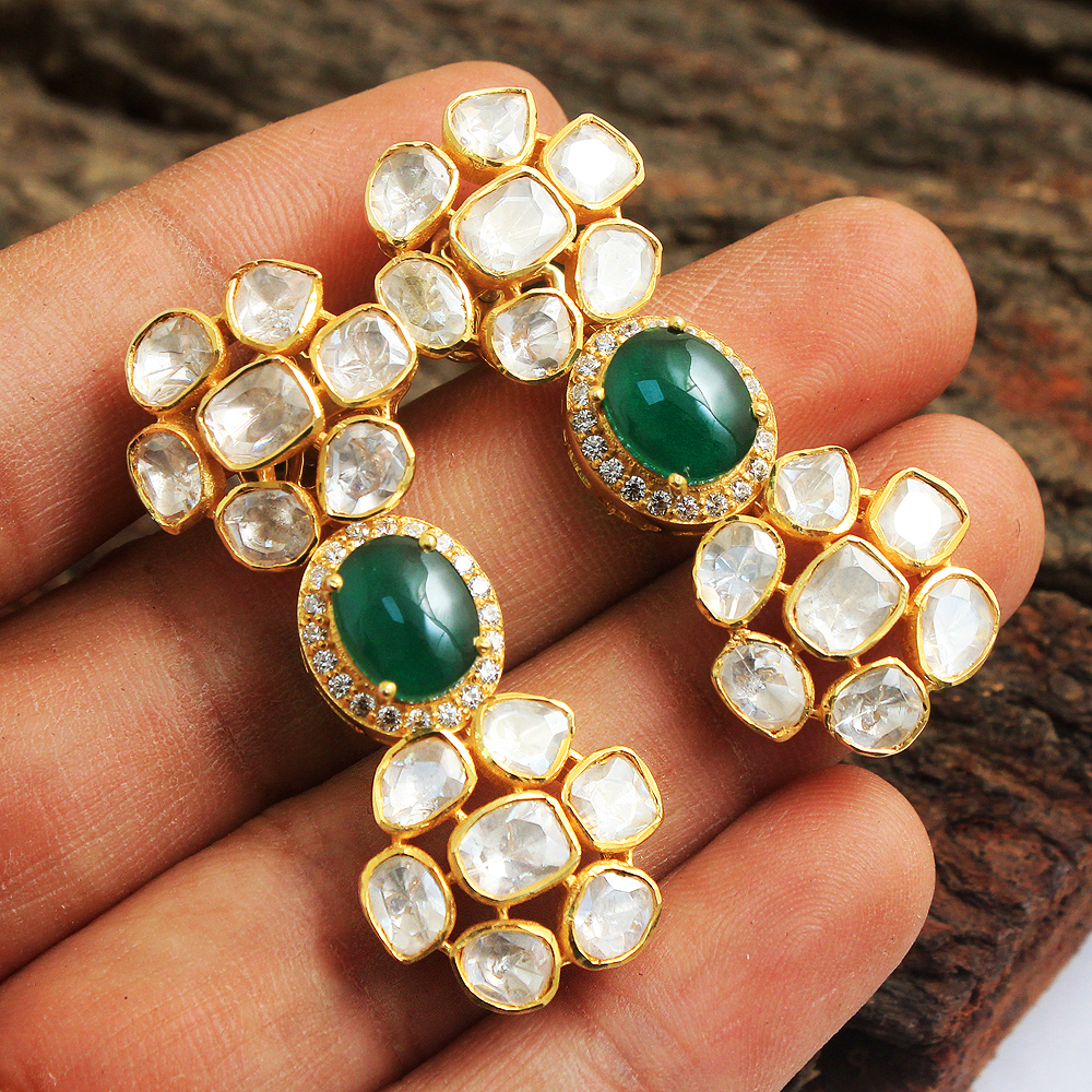 925 Sterling Jewelry Gold Plated Handmade Jewelry Indian Ethnic Jwellery Indian Kundan Jewelry Kundan Polki Jwellery Wedding Jwellery Woman Jwellery